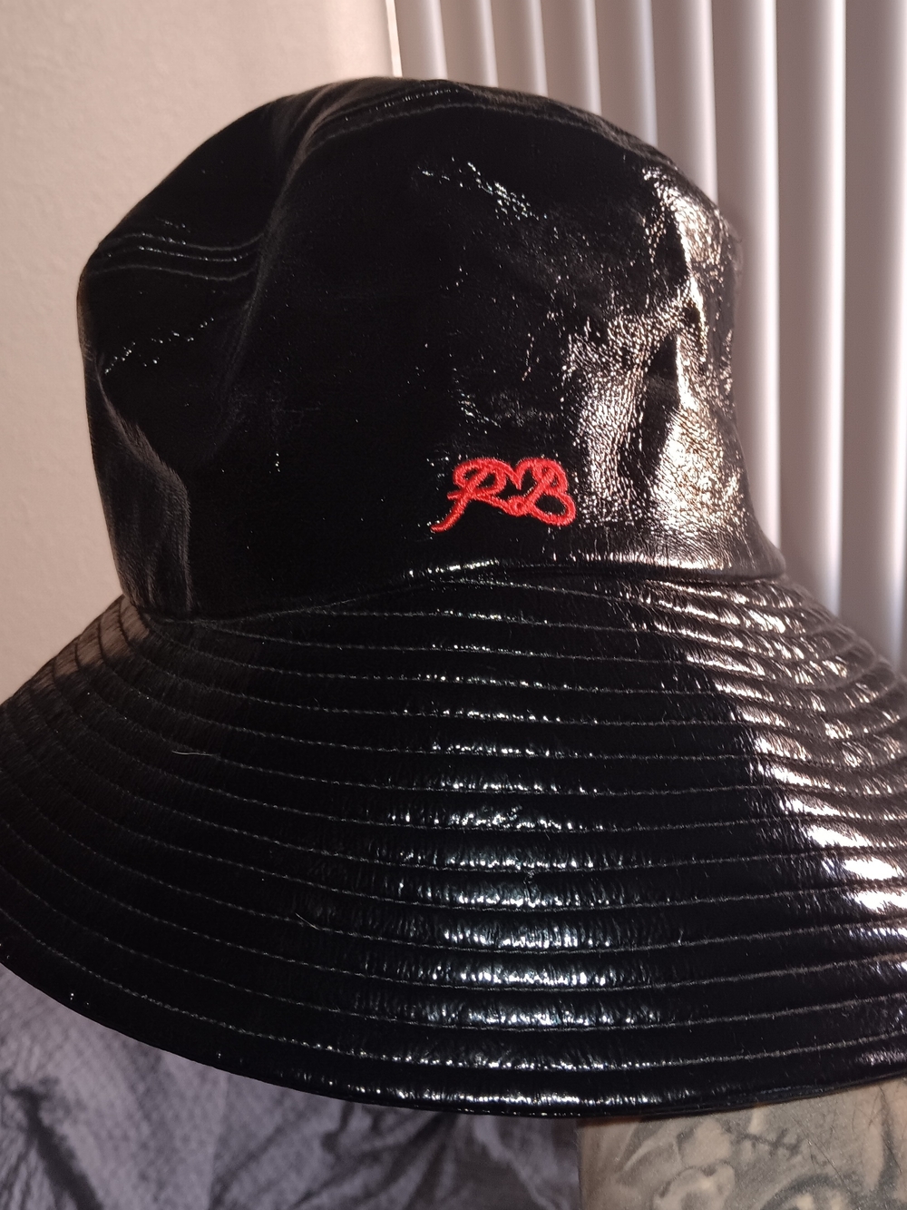 rag & bone Black Shiny Vinyl Bucket Hat with Red Logo